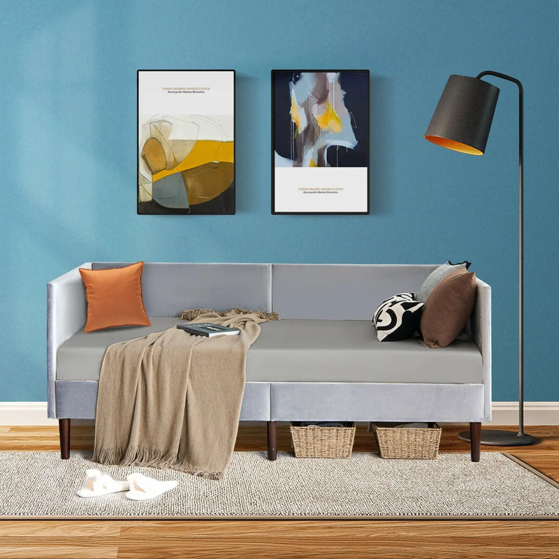 Twin Size Daybed Frame with Sturdy Wooden Slat Support-Gray by DirectDeals