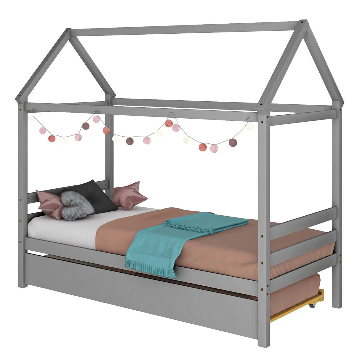 Kids Platform Bed Frame with Roof for Bedroom by DirectDeals