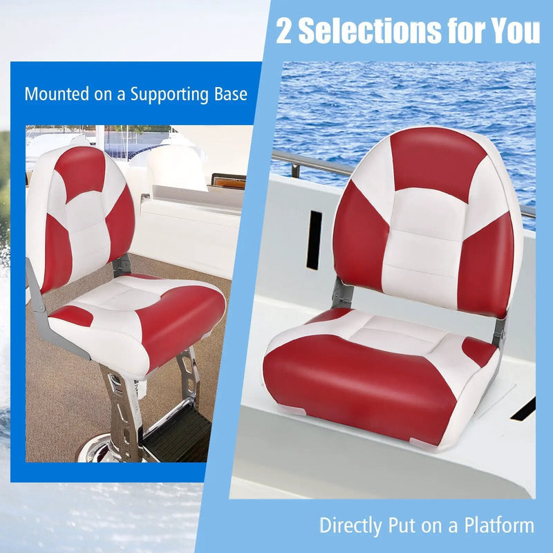 Low Back Boat Seat Folding Fishing chair with Thickened High-density Sponge Padding-Red by DirectDeals