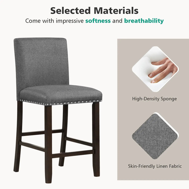 Set of 2 Linen Fabric Bar Stools with Back for Kitchen Island by DirectDeals