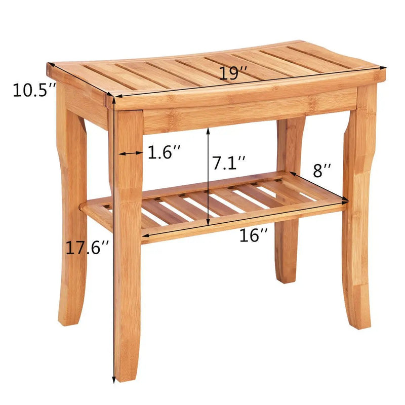 Bathroom Bamboo Shower Chair Bench with Storage Shelf by DirectDeals
