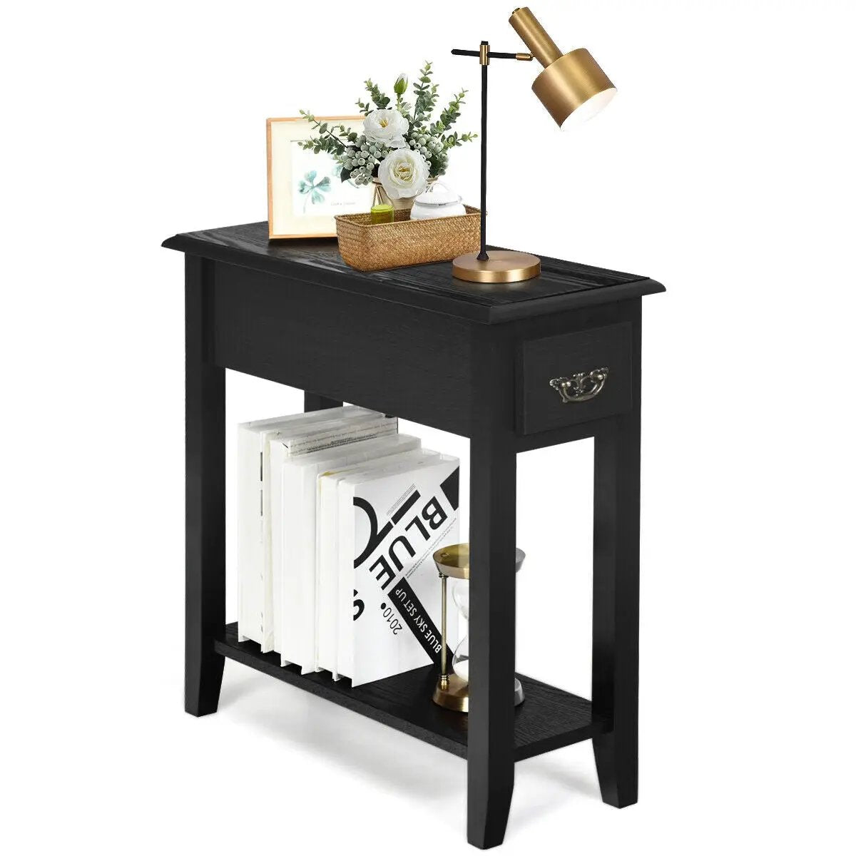 2 Pieces 2 Tier Sofa Side End Table with Drawer and Open Shelf by DirectDeals