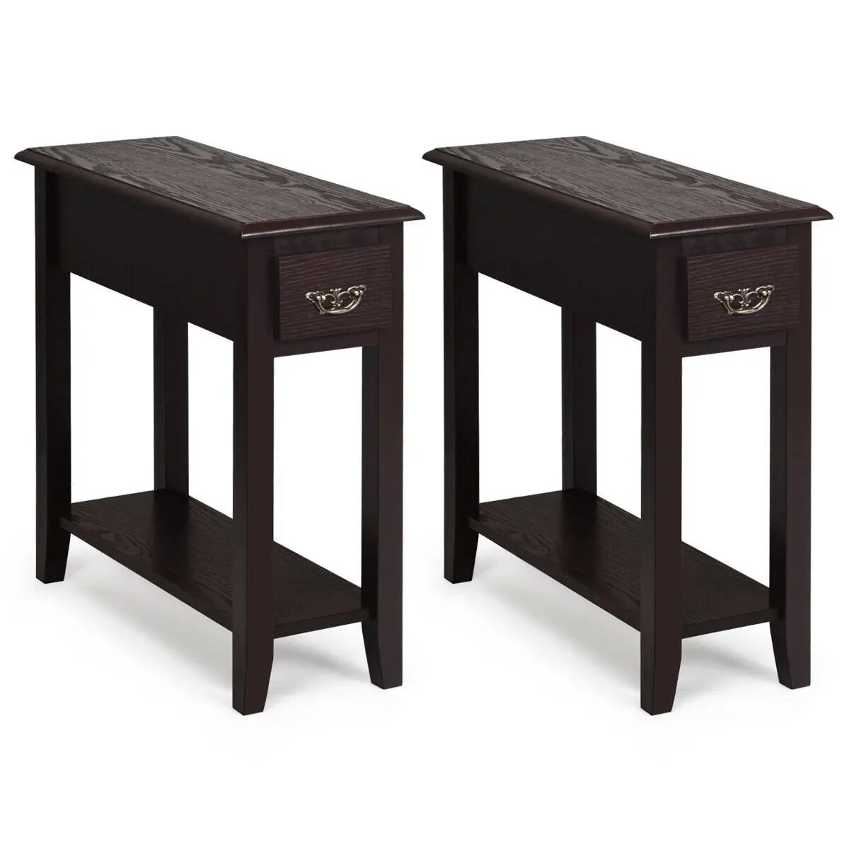 2 Pieces 2 Tier Sofa Side End Table with Drawer and Open Shelf by DirectDeals