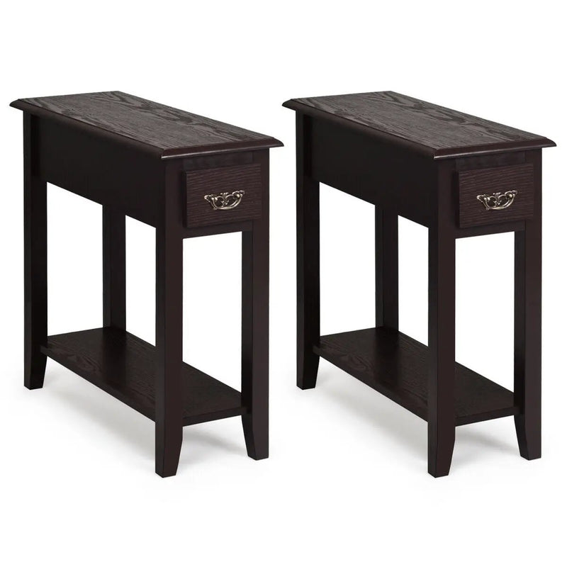 2 Pieces 2 Tier Sofa Side End Table with Drawer and Open Shelf by DirectDeals