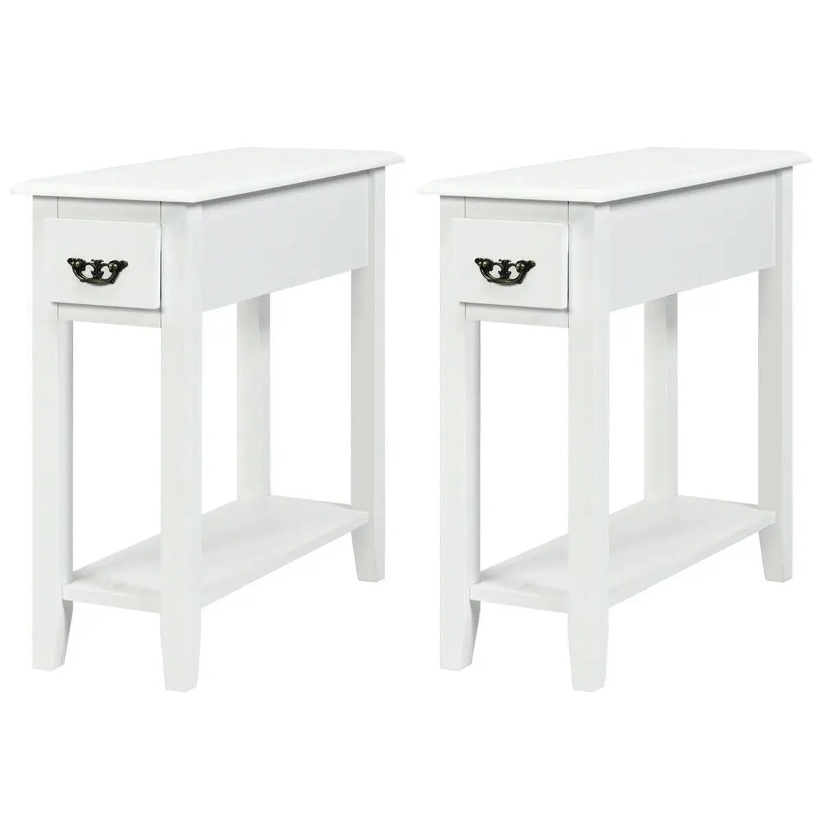 2 Pieces 2 Tier Sofa Side End Table with Drawer and Open Shelf by DirectDeals