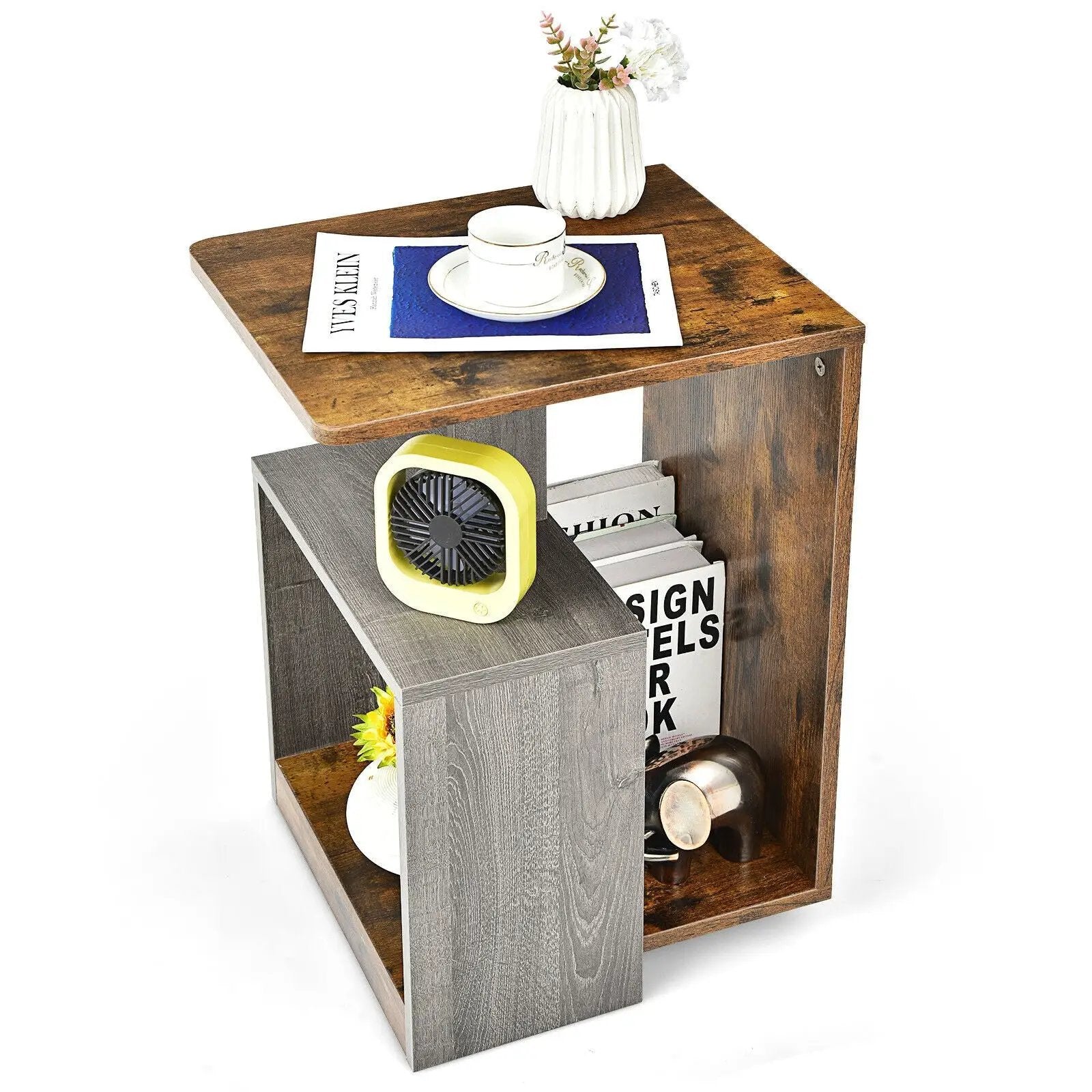 3-Tier End Table with Open Storage Shelf for Living Room Bedroom-Brown by DirectDeals