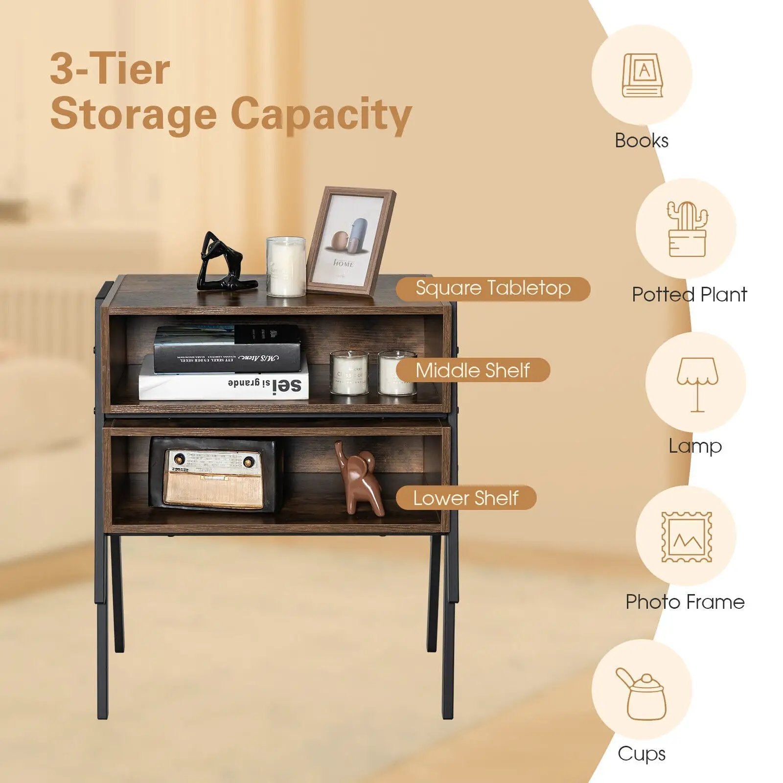 1 Piece Stackable Night Stand Shelf Accent Table with Metal Frame by DirectDeals