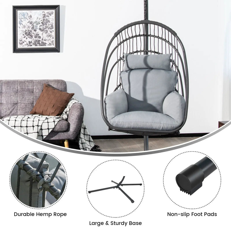 Hanging Folding Egg Chair with Stand Soft Cushion Pillow Swing Hammock by DirectDeals
