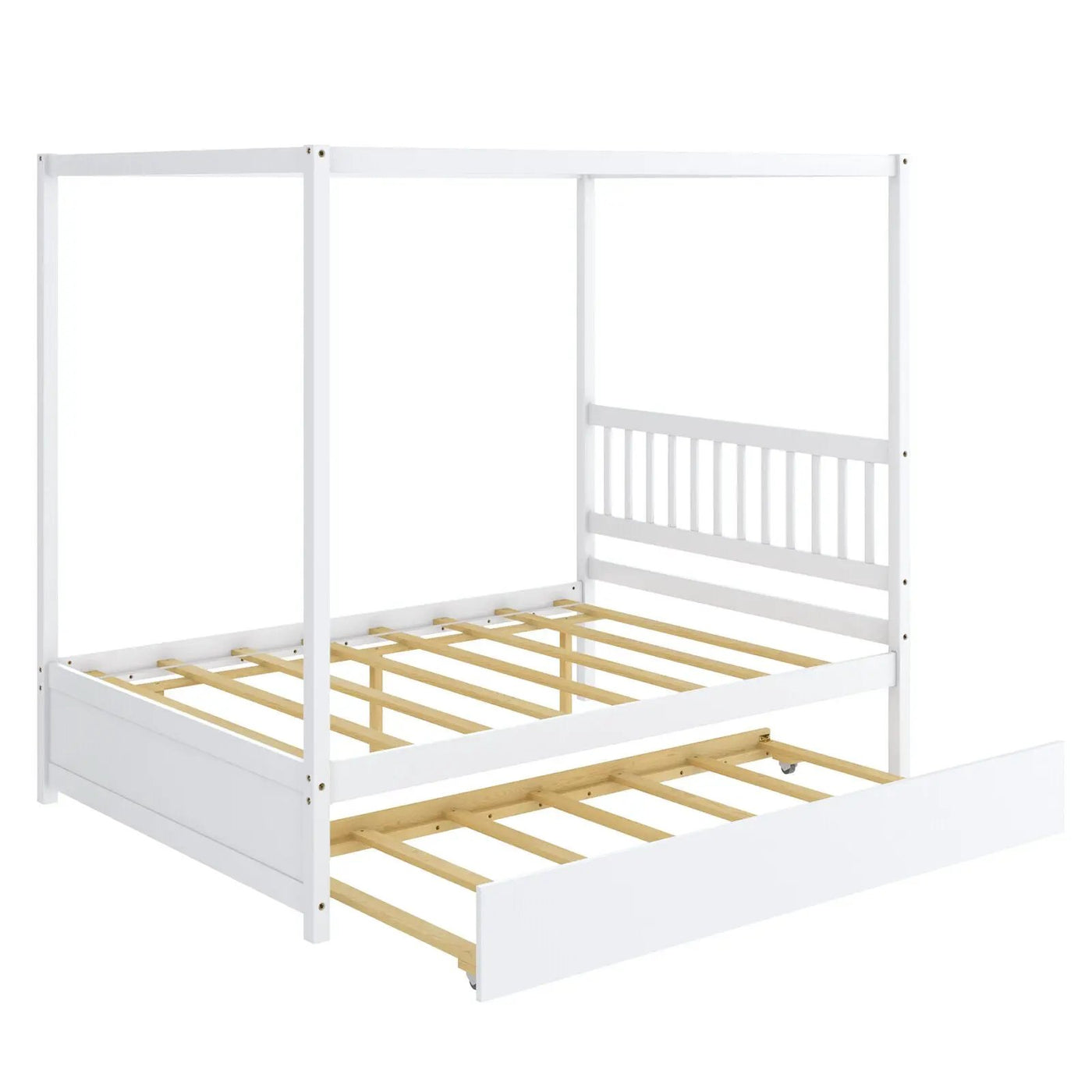 Full Size Canopy Bed with Trundle Wooden Platform Bed Frame Headboard by DirectDeals
