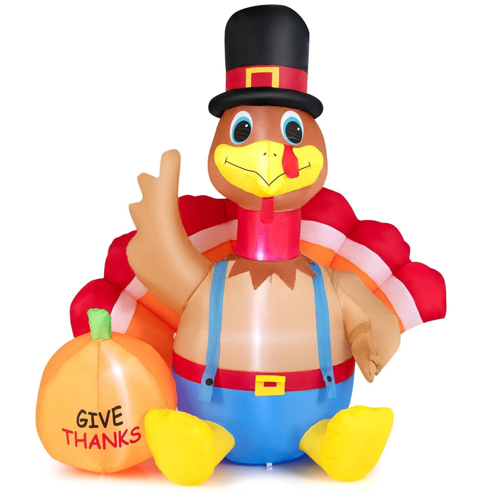6 Feet Thanksgiving Inflatable Turkey with Pumpkin Fall Harvest Decor with Lights by DirectDeals