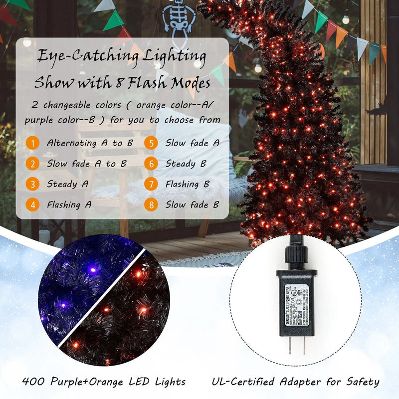 7 Feet Pre-Lit Black Halloween Tree with 8 Flash Modes and 400 Lights by DirectDeals