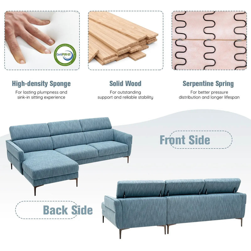 105 Inch L-Shaped Sofa Couch with 3 Adjustable Headrests-Blue by DirectDeals