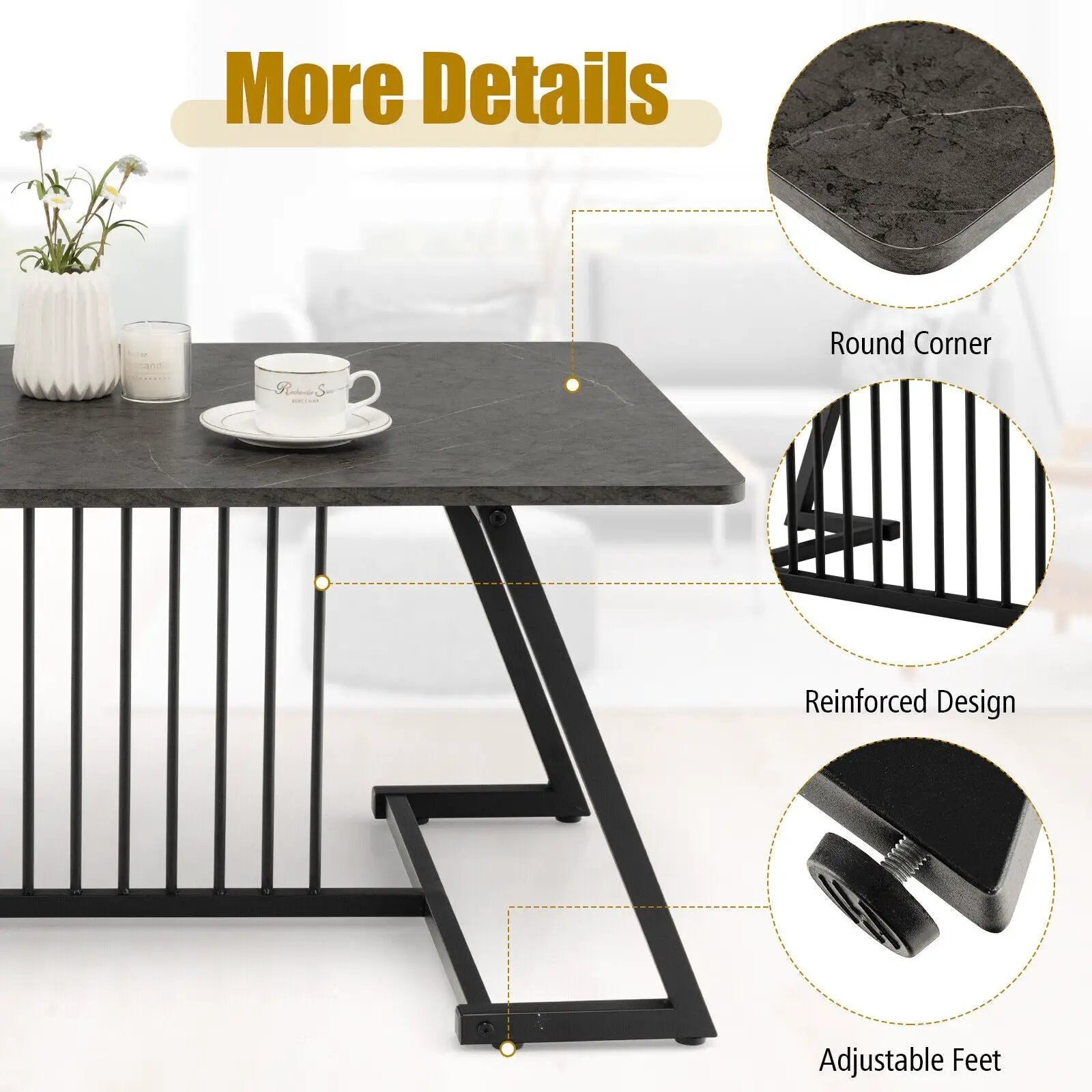 48 Inch Modern Style Coffee Table with Spacious Tabletop for Living Room-Black by DirectDeals