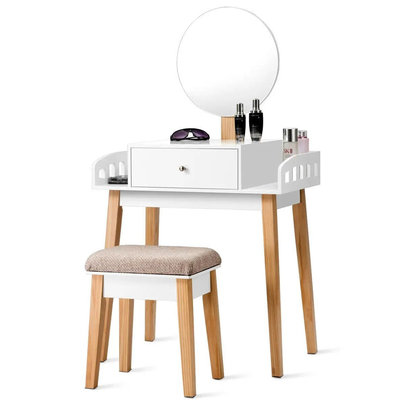 Wooden Makeup Dressing Mirror Table Set with Drawer by DirectDeals
