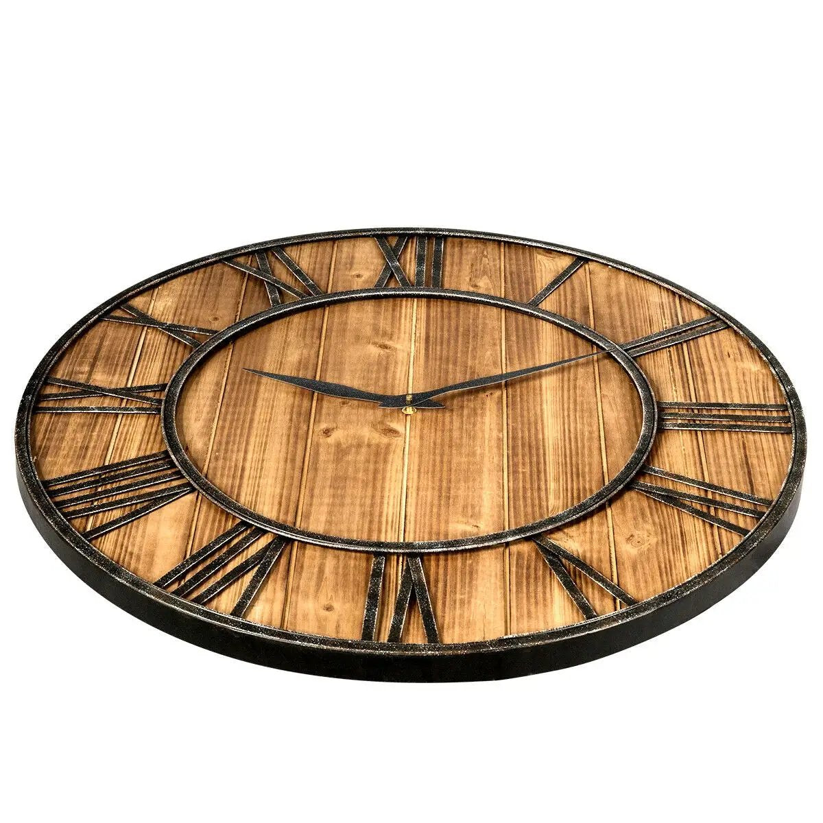 27 Inch Round Wall Clock Decorative Wooden Silent Clock with Battery by DirectDeals