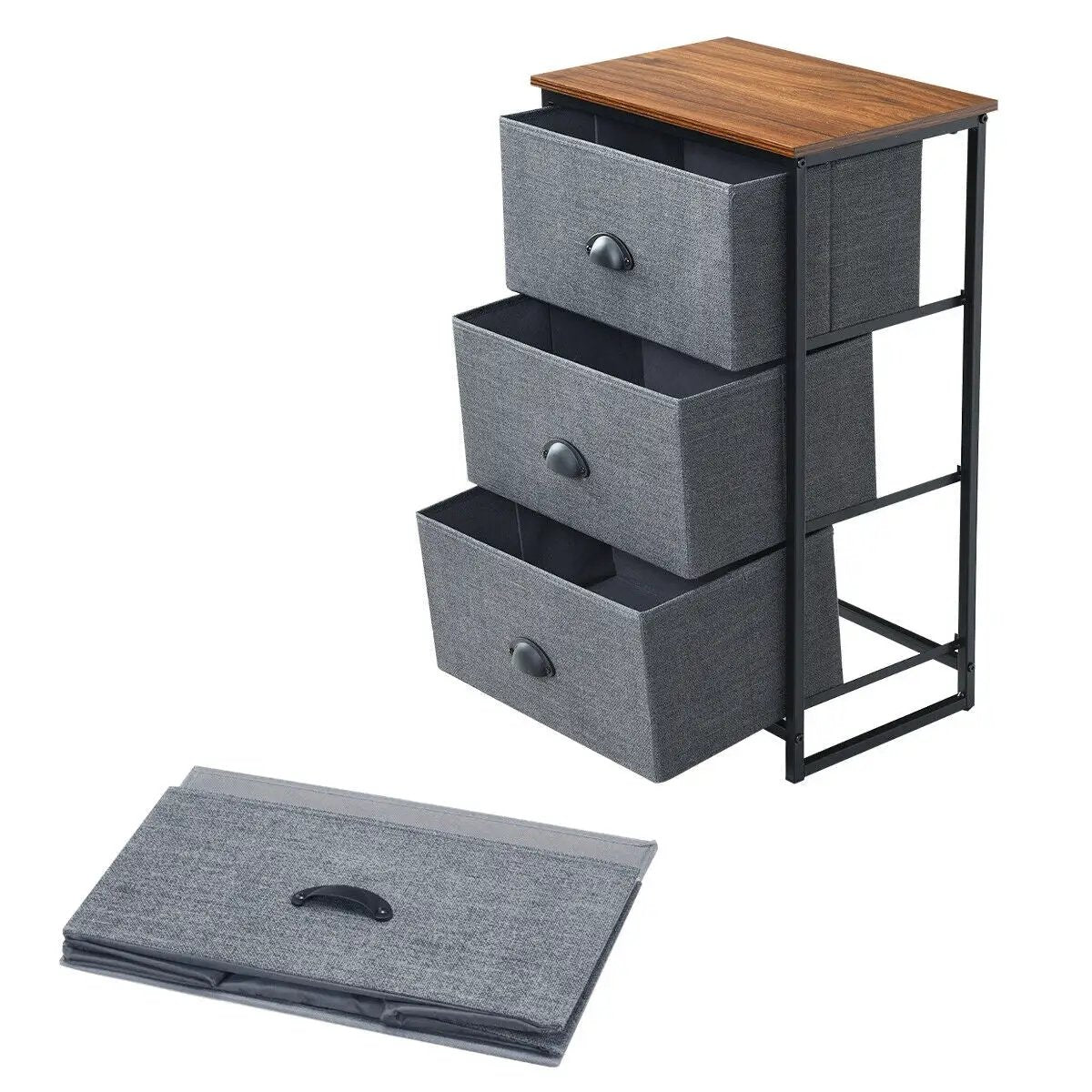 Nightstand Side Table Storage Tower Dresser Chest with 3 Drawers by DirectDeals