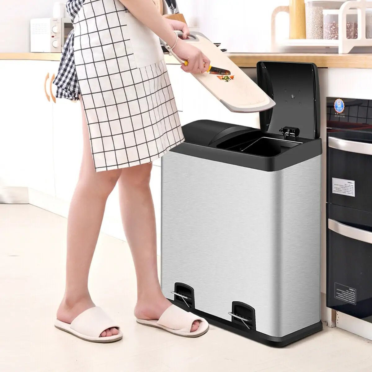 16 Gallon Dual Step Stainless Steel Double Bucket Trash Can by DirectDeals