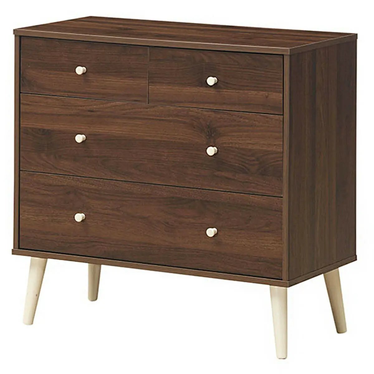 4-Drawer Dresser Cabinet Storage Organizer Rubber Leg with Rail-Brown by DirectDeals