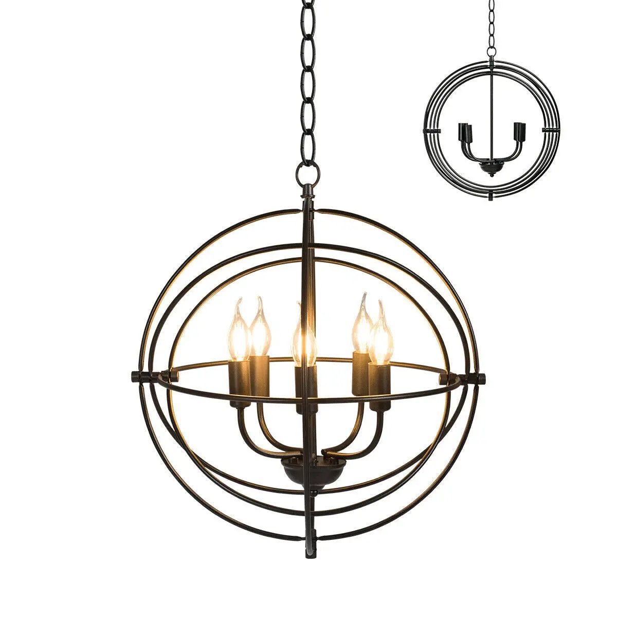 20 Inch 5 Lights Metal Chandelier with Pivoting Interlocking Rings by DirectDeals