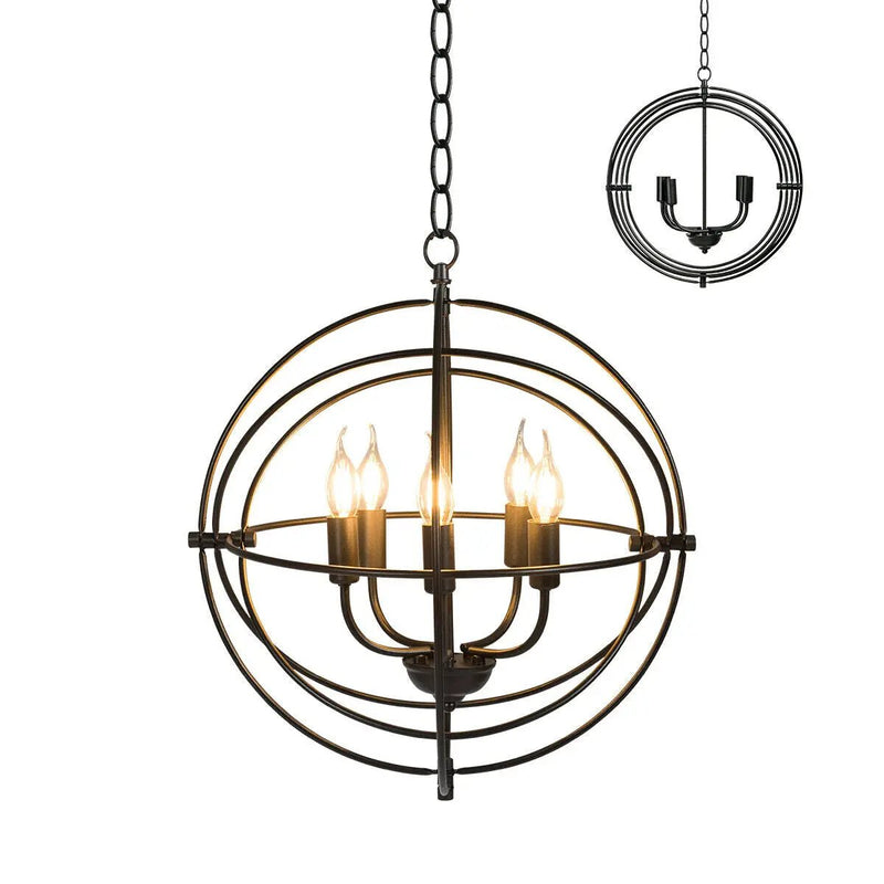 20 Inch 5 Lights Metal Chandelier with Pivoting Interlocking Rings by DirectDeals