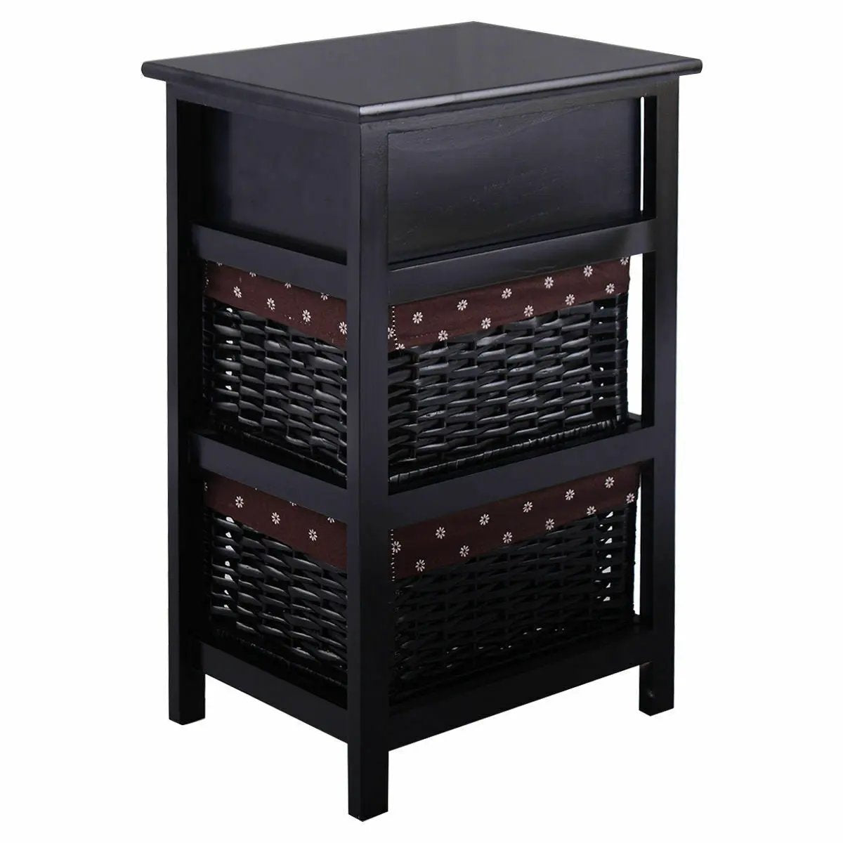 3 Tier Set of 2 Wood Nightstand with 1 and 2 Drawer by DirectDeals