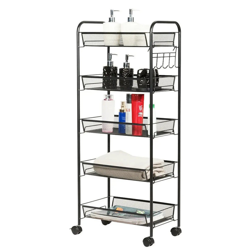 5 Tier Mesh Rolling File Utility Cart Storage Basket-Black by DirectDeals