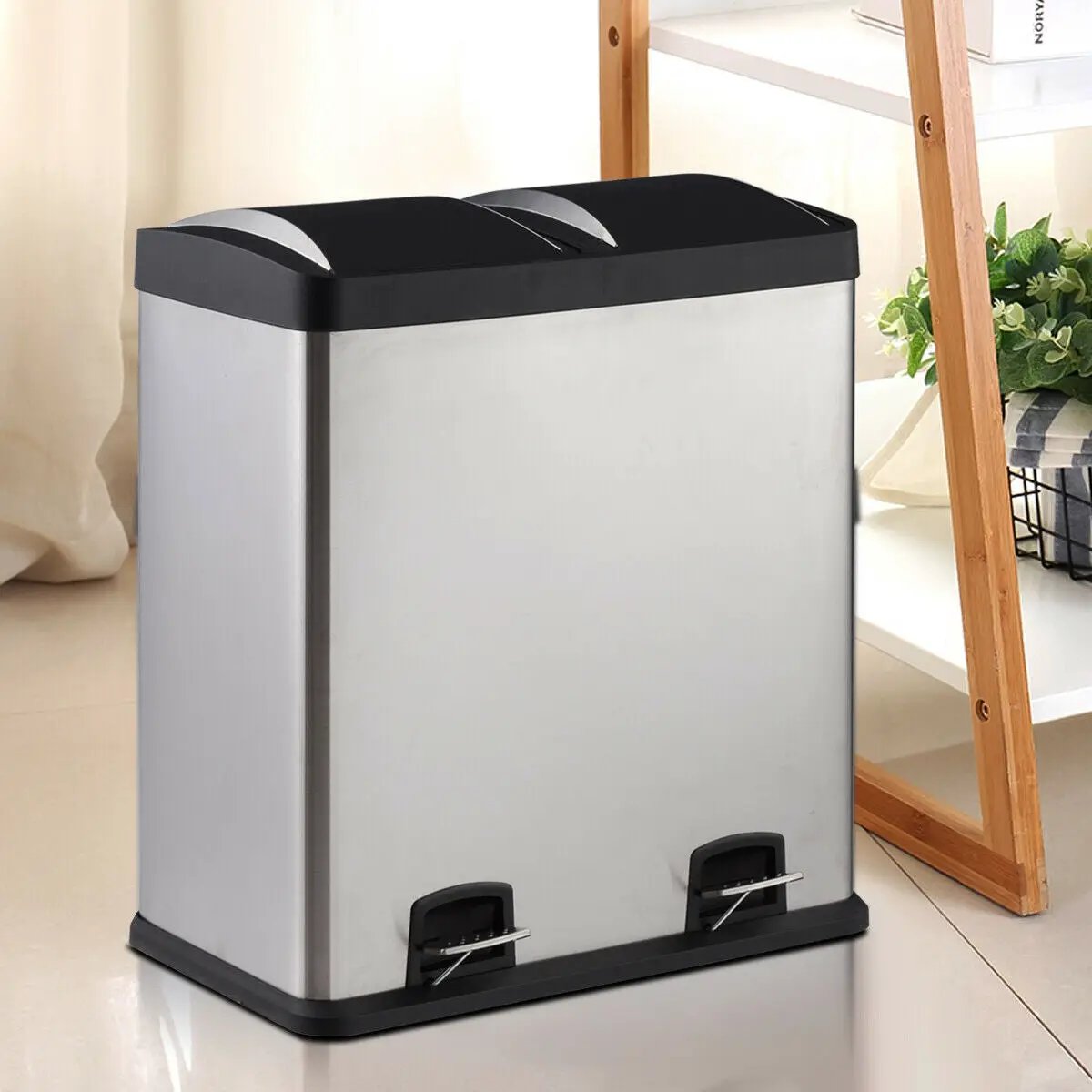16 Gallon Dual Step Stainless Steel Double Bucket Trash Can by DirectDeals