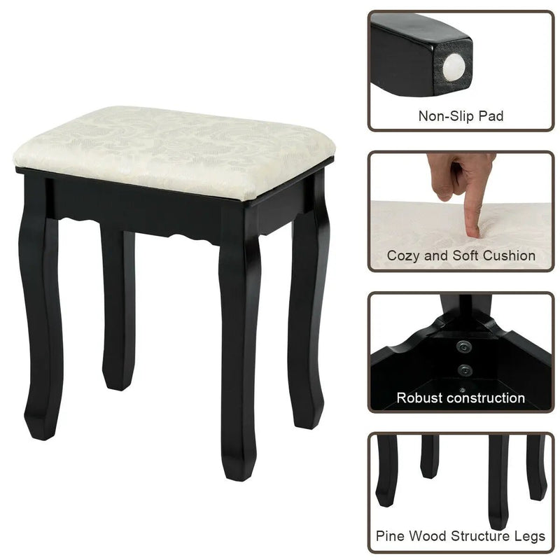 3 Drawers Lighted Mirror Vanity Dressing Table Stool Set by DirectDeals