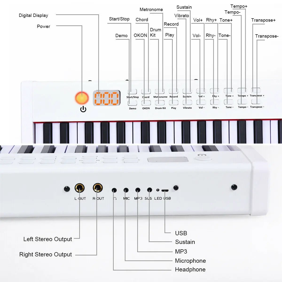 88-Key Portable Full-Size Semi-weighted Digital Piano Keyboard by DirectDeals