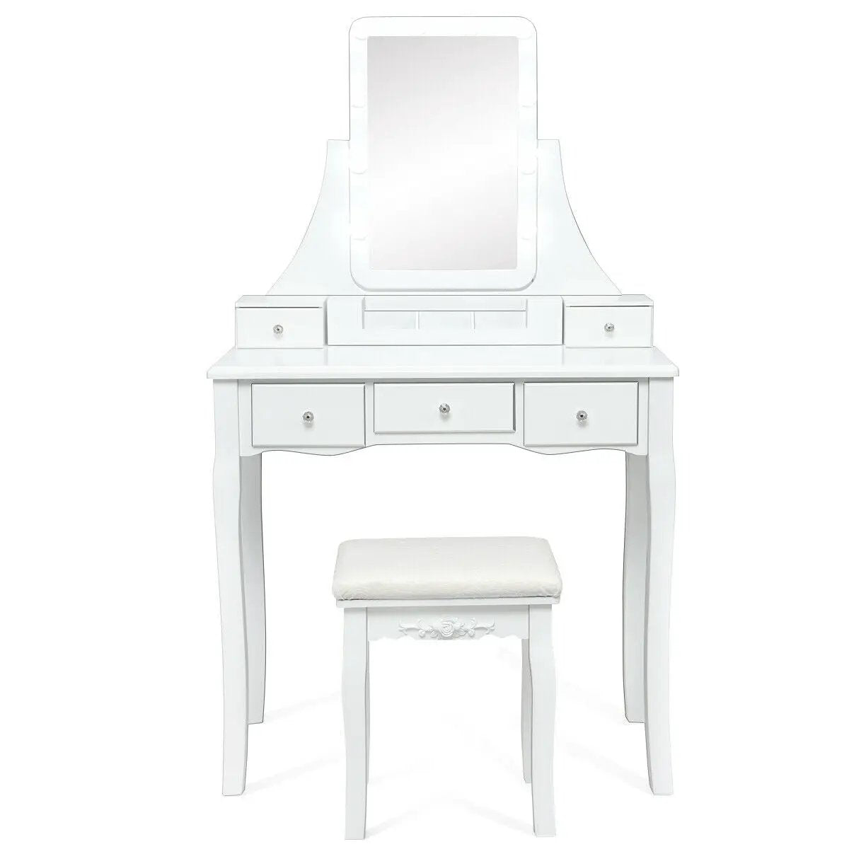 10 Dimmable Light Bulbs Vanity Dressing Table with 2 Dividers and Cushioned Stool by DirectDeals
