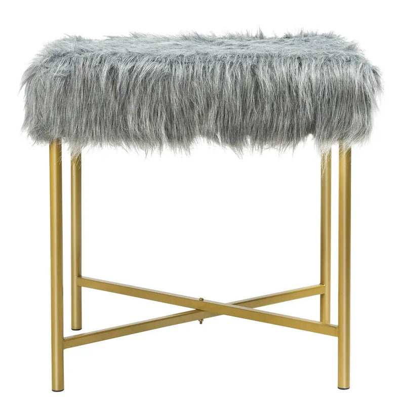 Faux Fur Ottoman Decorative Stool with Metal Legs by DirectDeals