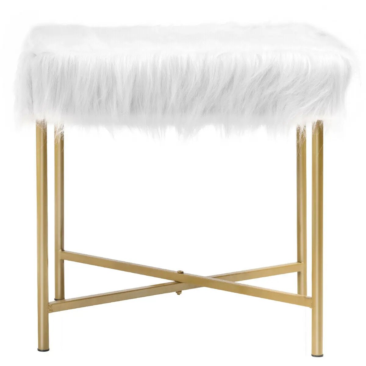 Faux Fur Ottoman Decorative Stool with Metal Legs by DirectDeals