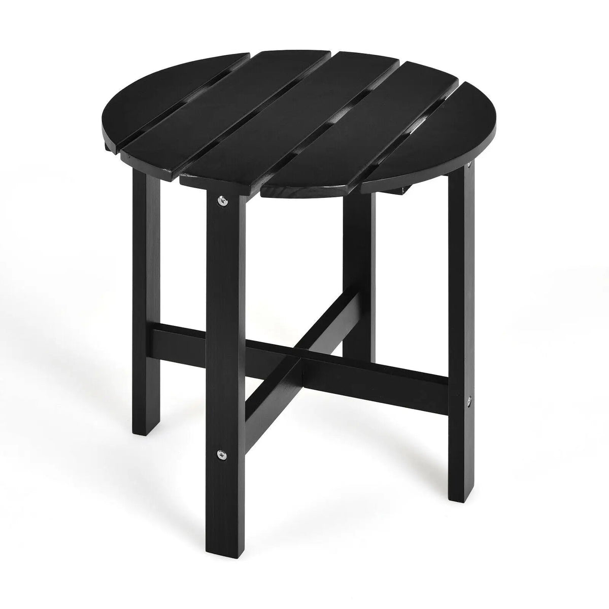 18 Inch Patio Round Side Wooden Slat End Coffee Table for Garden by DirectDeals