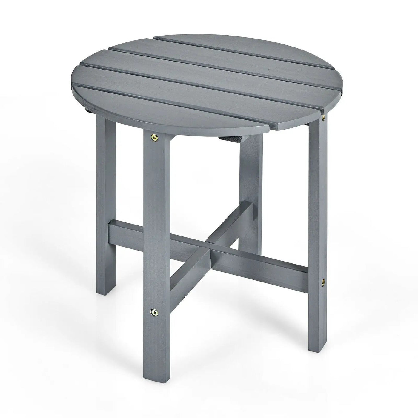 18 Inch Patio Round Side Wooden Slat End Coffee Table for Garden by DirectDeals
