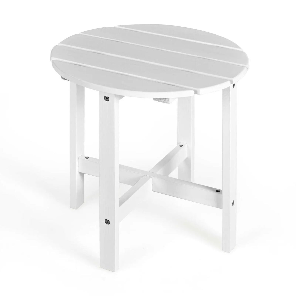 18 Inch Patio Round Side Wooden Slat End Coffee Table for Garden by DirectDeals
