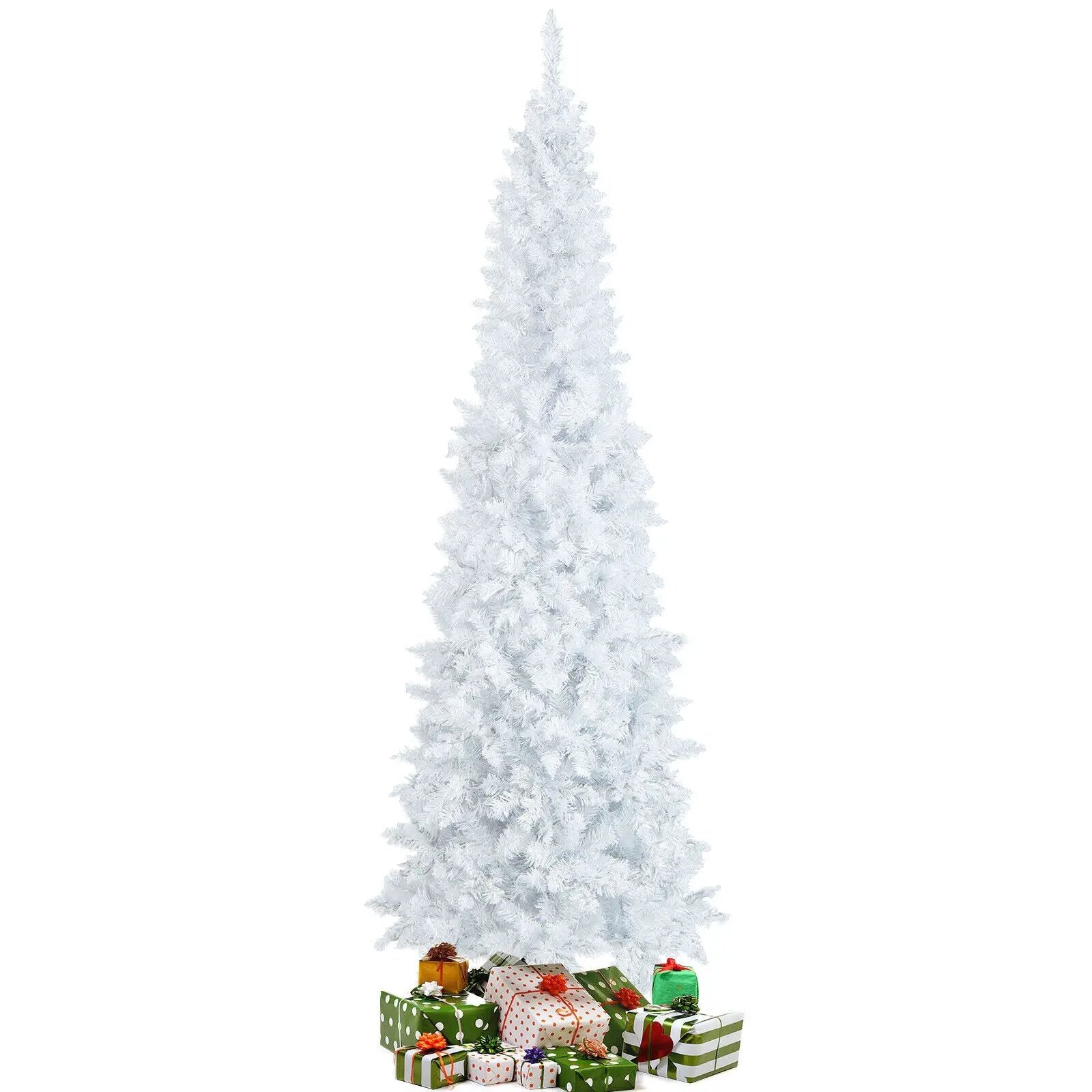 7 Feet Pre-Lit Hinged Pencil Christmas Tree White with 300 LED Lights and 8 Flash Modes by DirectDeals