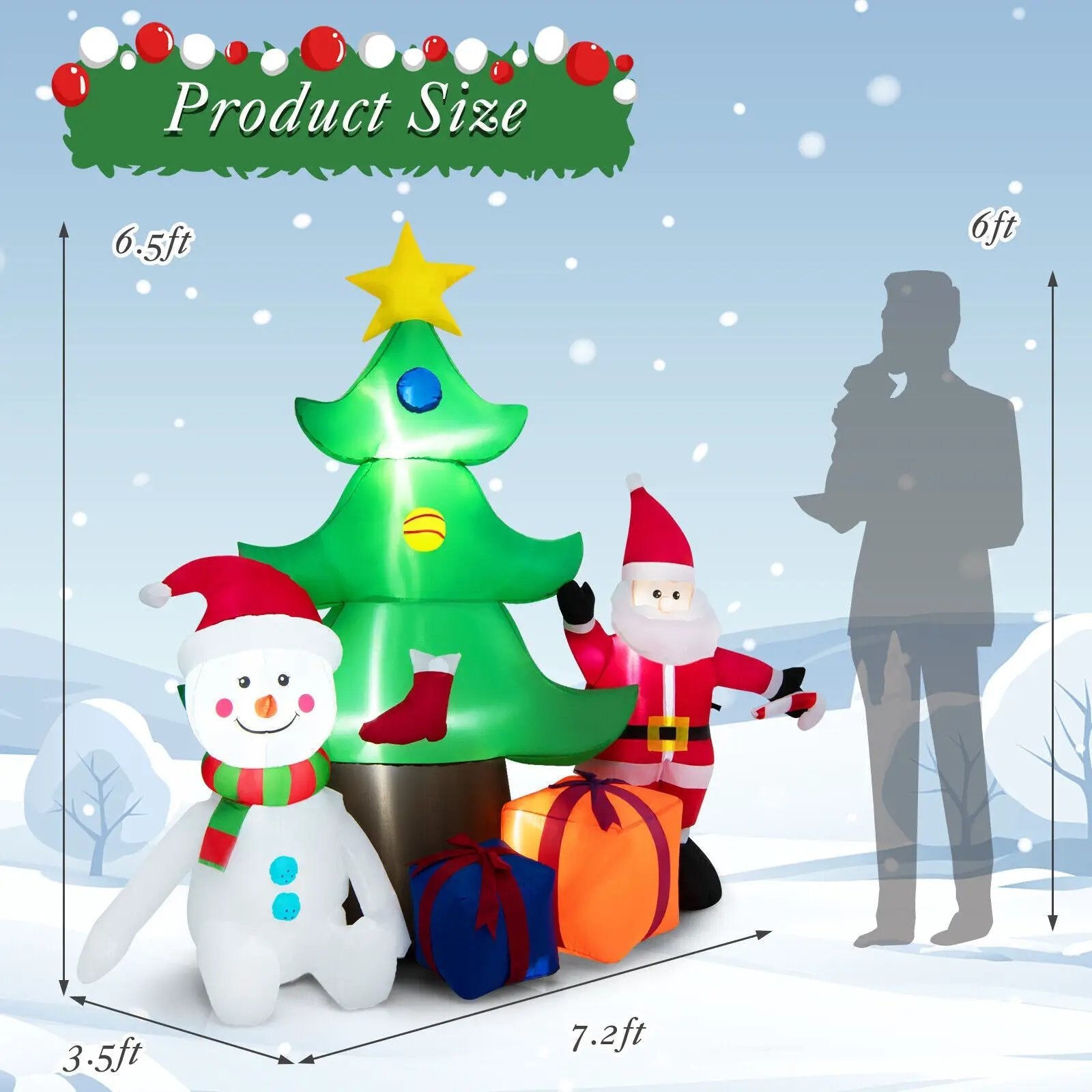 7.2 Feet Inflatable Lighted Christmas Decoration Tree with Santa Claus by DirectDeals