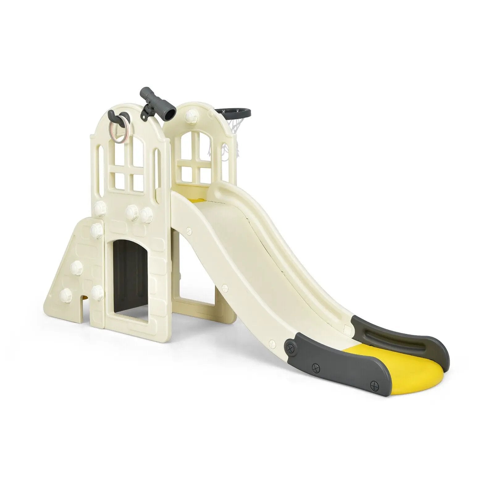 6-In-1 Large Slide for Kids Toddler Climber Slide Playset with Basketball Hoop by DirectDeals