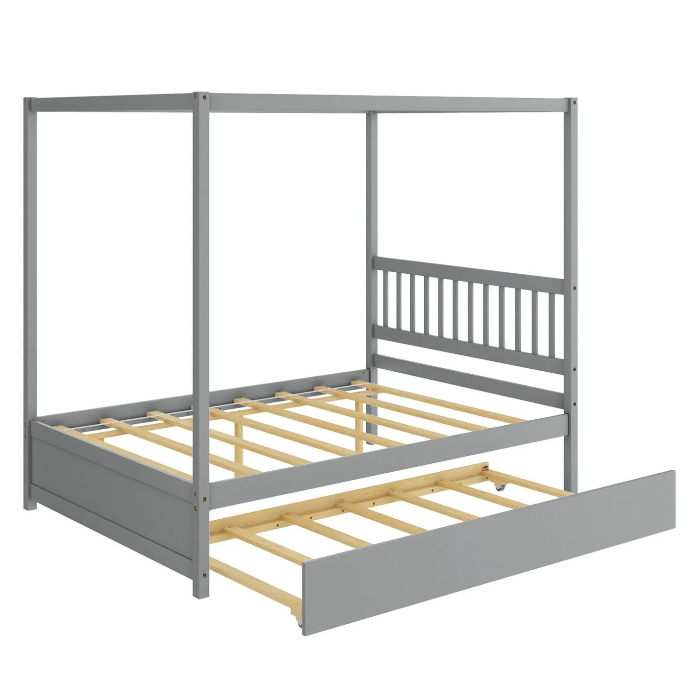Full Size Canopy Bed with Trundle Wooden Platform Bed Frame Headboard by DirectDeals