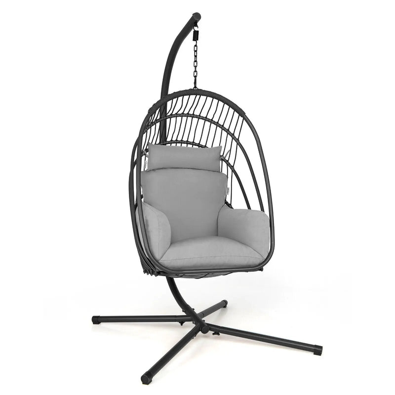 Hanging Folding Egg Chair with Stand Soft Cushion Pillow Swing Hammock by DirectDeals