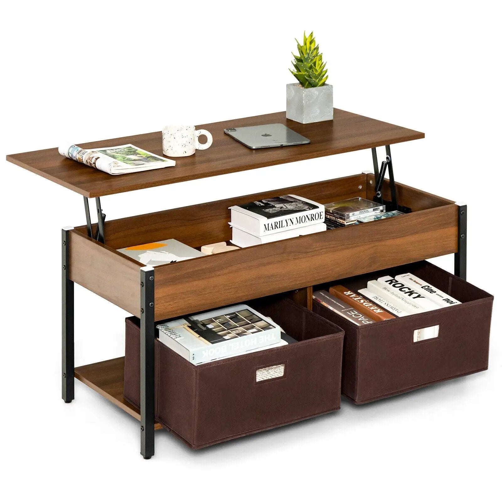 Lift Top Coffee Table Central Table with Drawers and Hidden Compartment for Living Room by DirectDeals