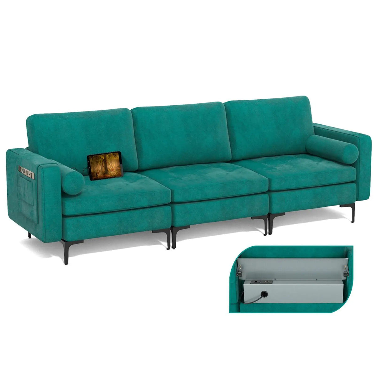 Modular 1/2/3/4-Seat L-Shaped Sectional Sofa Couch with Socket USB Port-3-Seat with USB port by DirectDeals