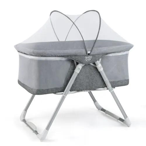 2-In-1 Baby Bassinet with Mattress and Net-Gray by DirectDeals