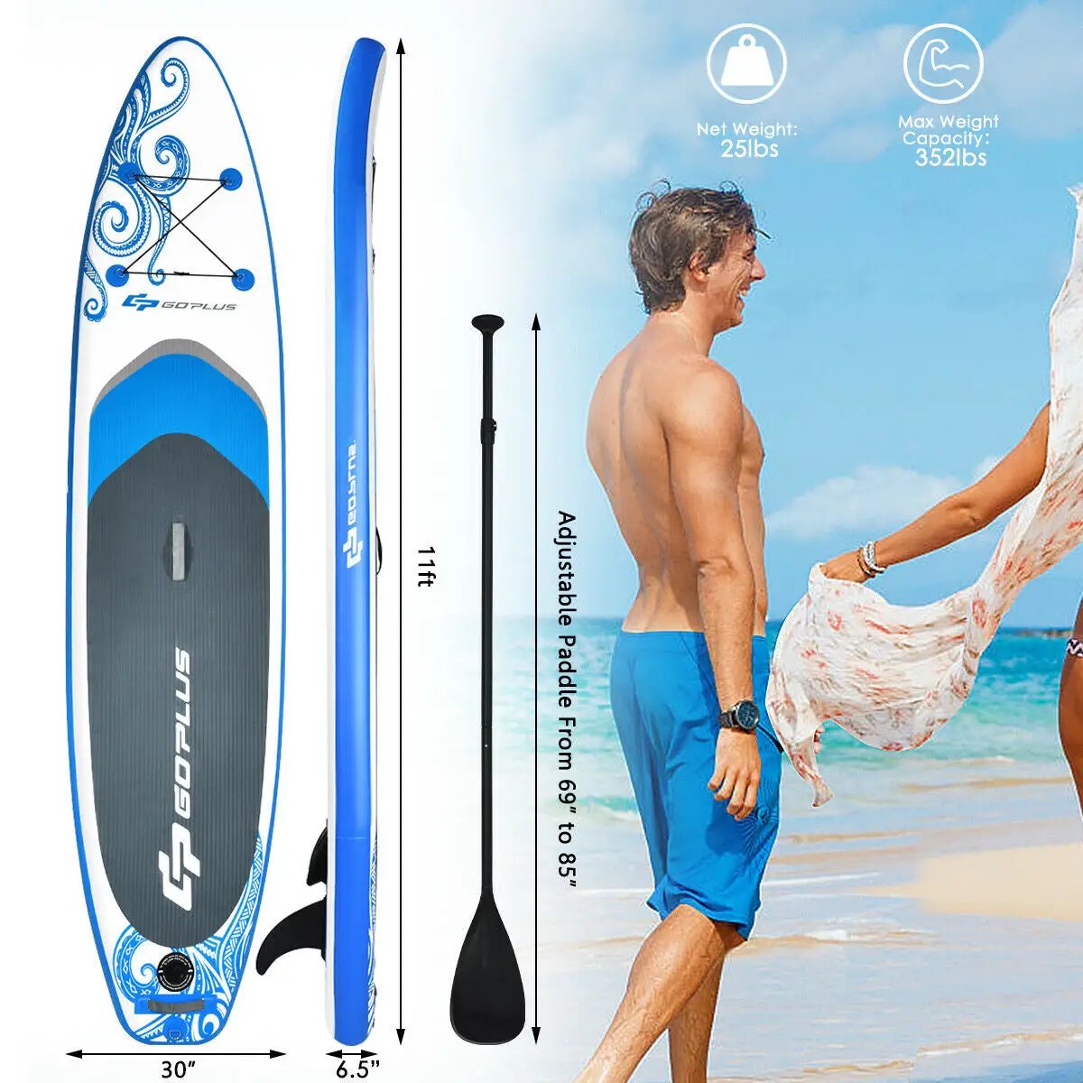 11-Feet Inflatable Paddle Board with Carry Bag by DirectDeals