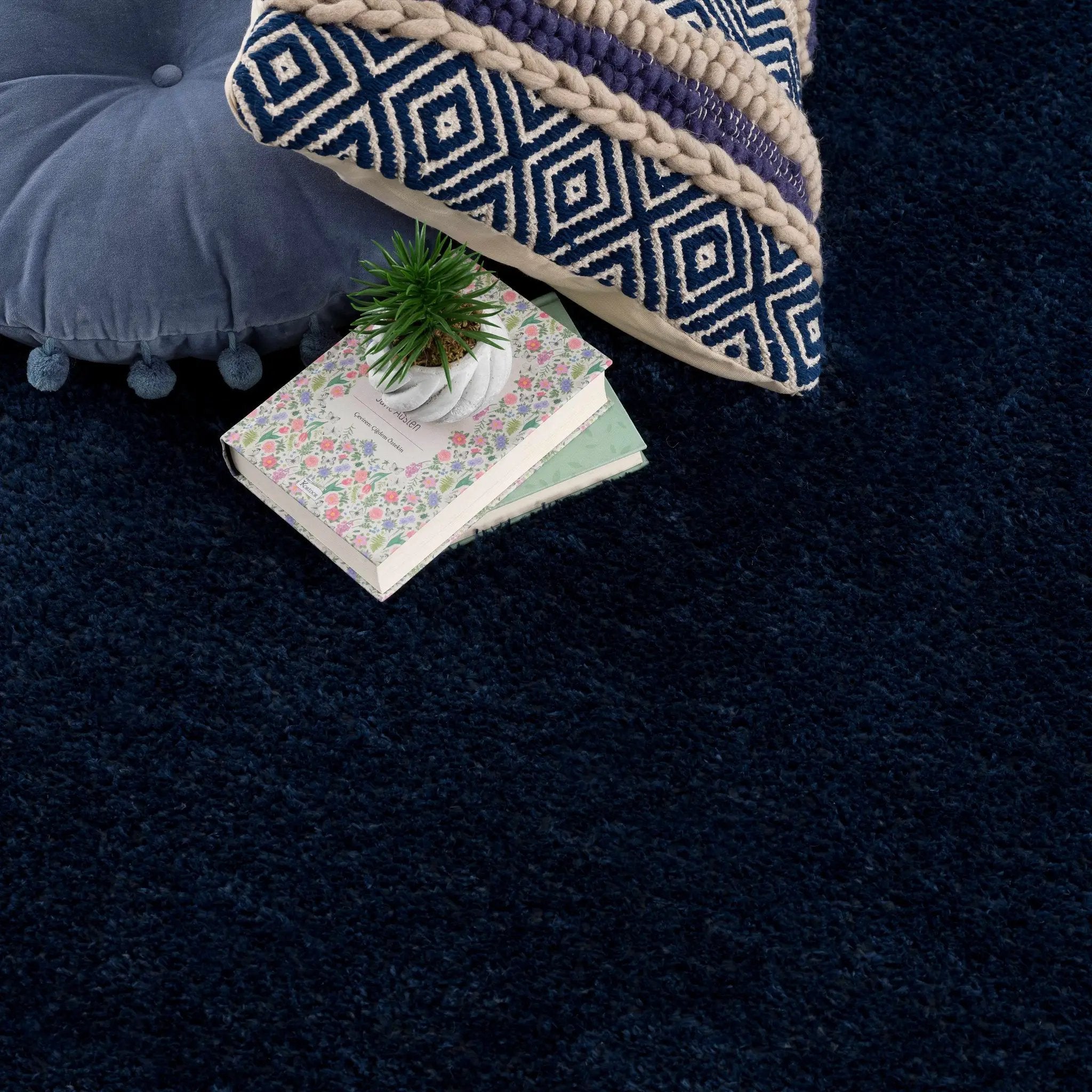 Navero Dark Blue Subtle Wavy Abstract Modern Minimalist Polyester Machine Woven Area Rug - Clearance by Boutique Rugs