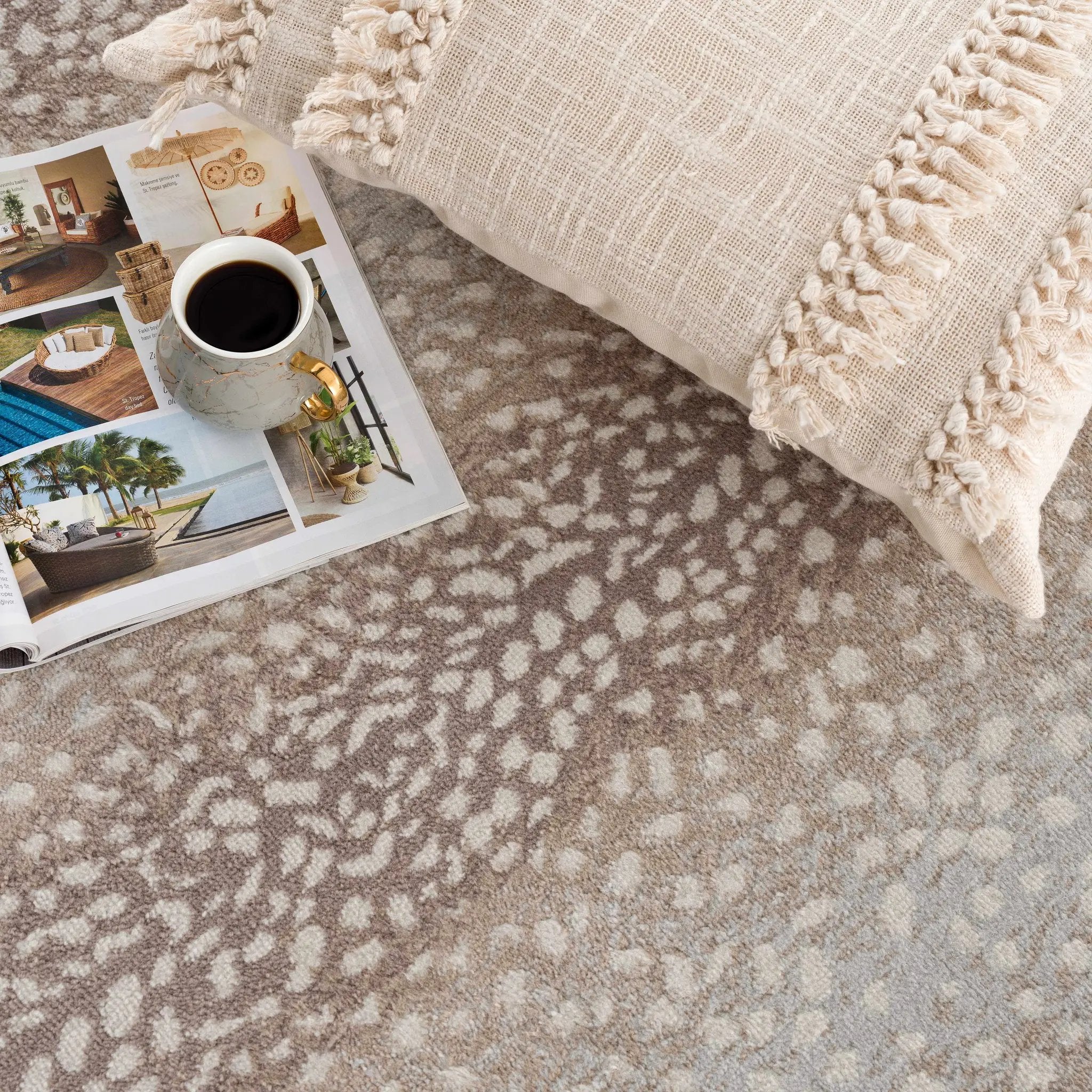 Pointblank Tan Leopard Print Rug by Boutique Rugs