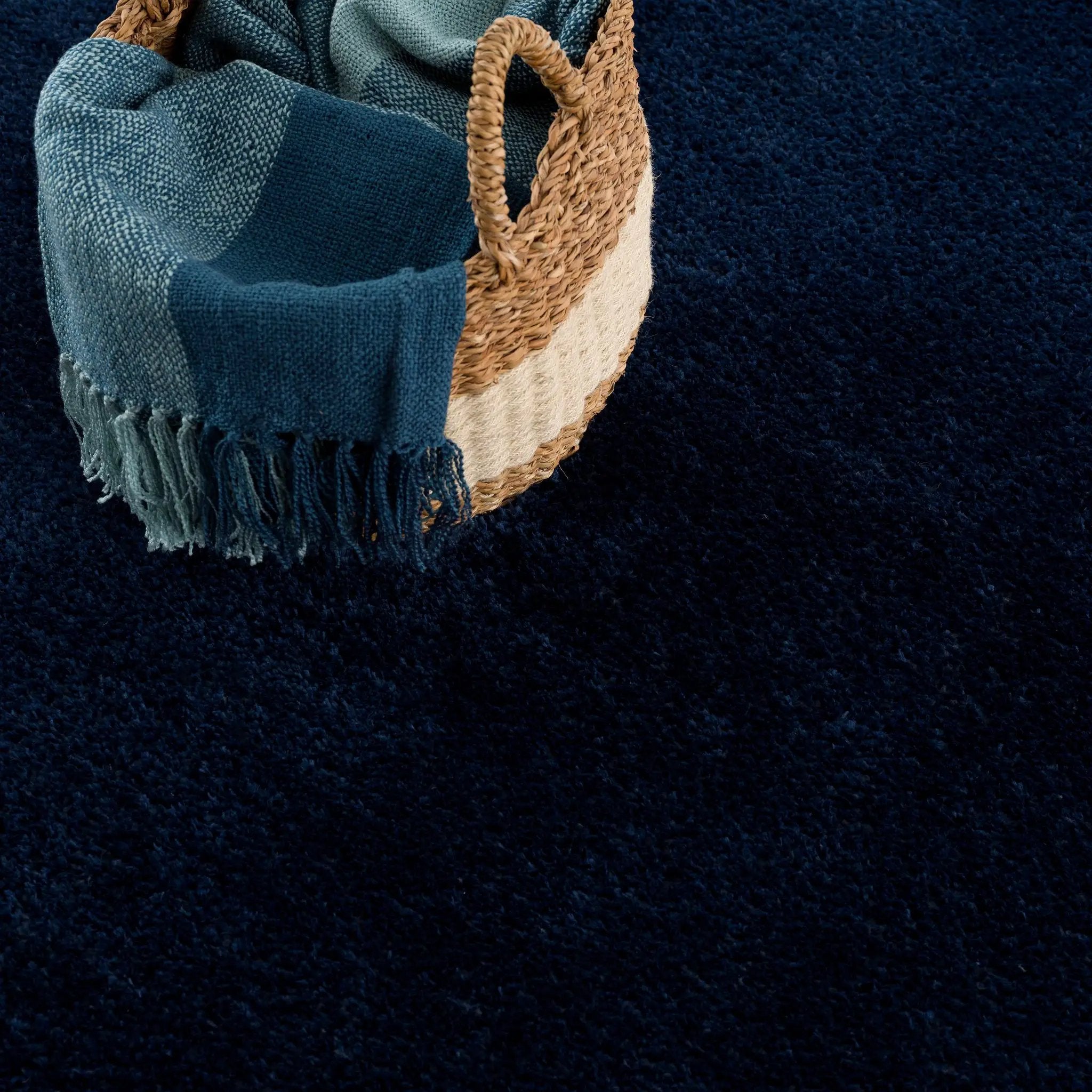 Navero Dark Blue Subtle Wavy Abstract Modern Minimalist Polyester Machine Woven Area Rug - Clearance by Boutique Rugs