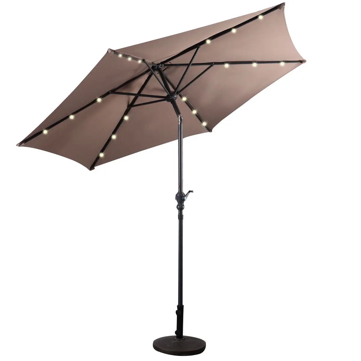 9FT Patio Solar Umbrella LED Patio Market Steel Tilt W/ Crank Outdoor New-Tan by DirectDeals