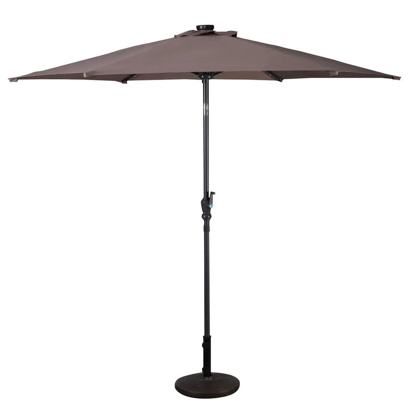 9FT Patio Solar Umbrella LED Patio Market Steel Tilt W/ Crank Outdoor New-Tan by DirectDeals