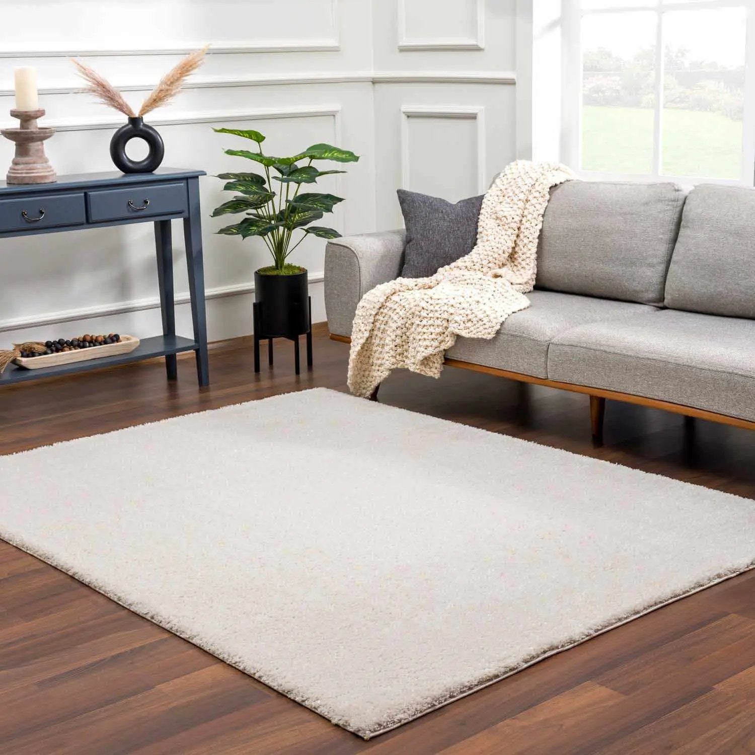 Velora Light Beige Wavy Abstract Modern Minimalist Polyester Machine Woven Area Rug by Boutique Rugs